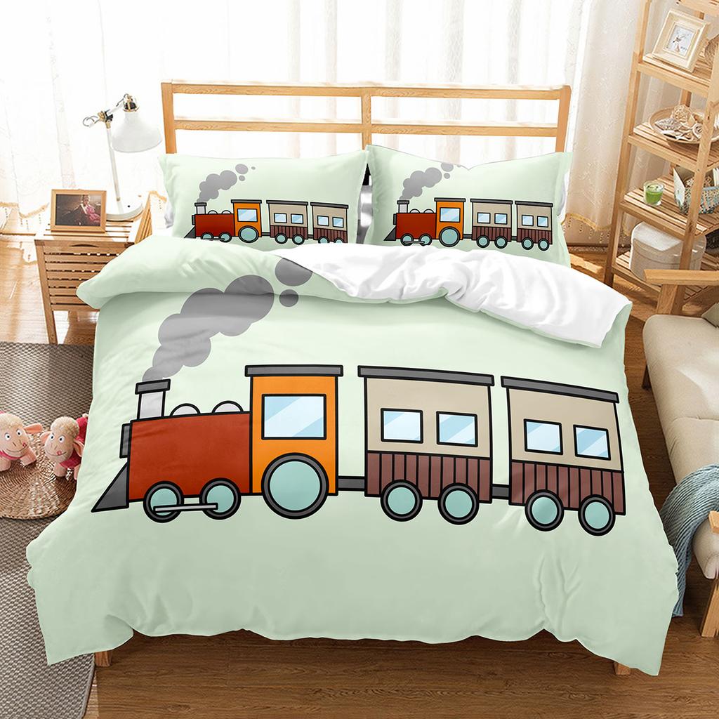 Пододеяльник с рисунком из мультфильма «Поезд» для двуспальной кровати, односпальной кровати размера «king-size», полиэстеровое одеяло, комплект постельного белья с рисунком «Транспорт»