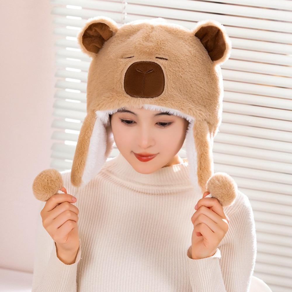 Pullover Hat Cute Plush Capybara Hat Warm Animals Ears Beanie Hats Winter Autumn