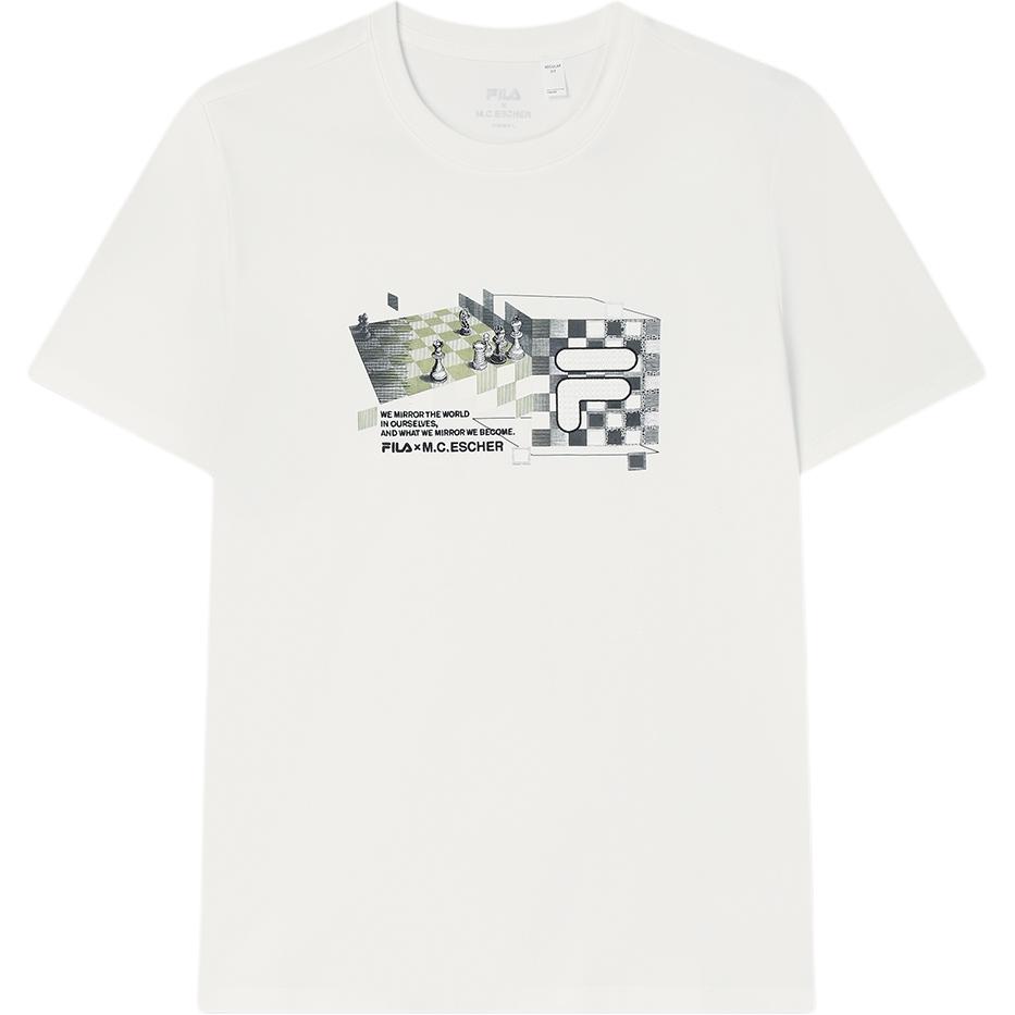 Fila X M.C. ESCHER Heritage Series Fashion Casual Short Sleeve T-Shirt Men Tops Cloud-Mushroom-White F11M538104F-WT