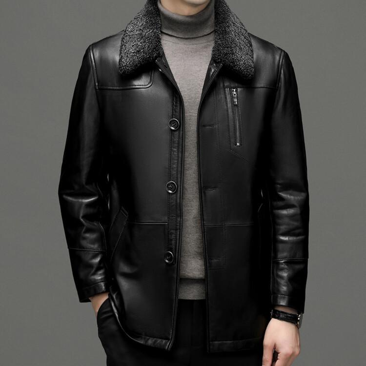 New Winter Men's Fur Collar Detachable Leather Jacket Thickened Lapel Leather Jacket for Men