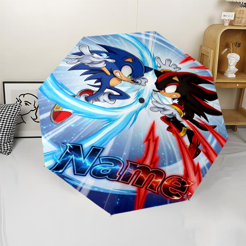 Custom Name Sonic Theme Automatic Umbrella, Lightweight & Portable, 8 Rib, Perfect for Outdoor Travel, Birthdays, Christmas, Gifts.