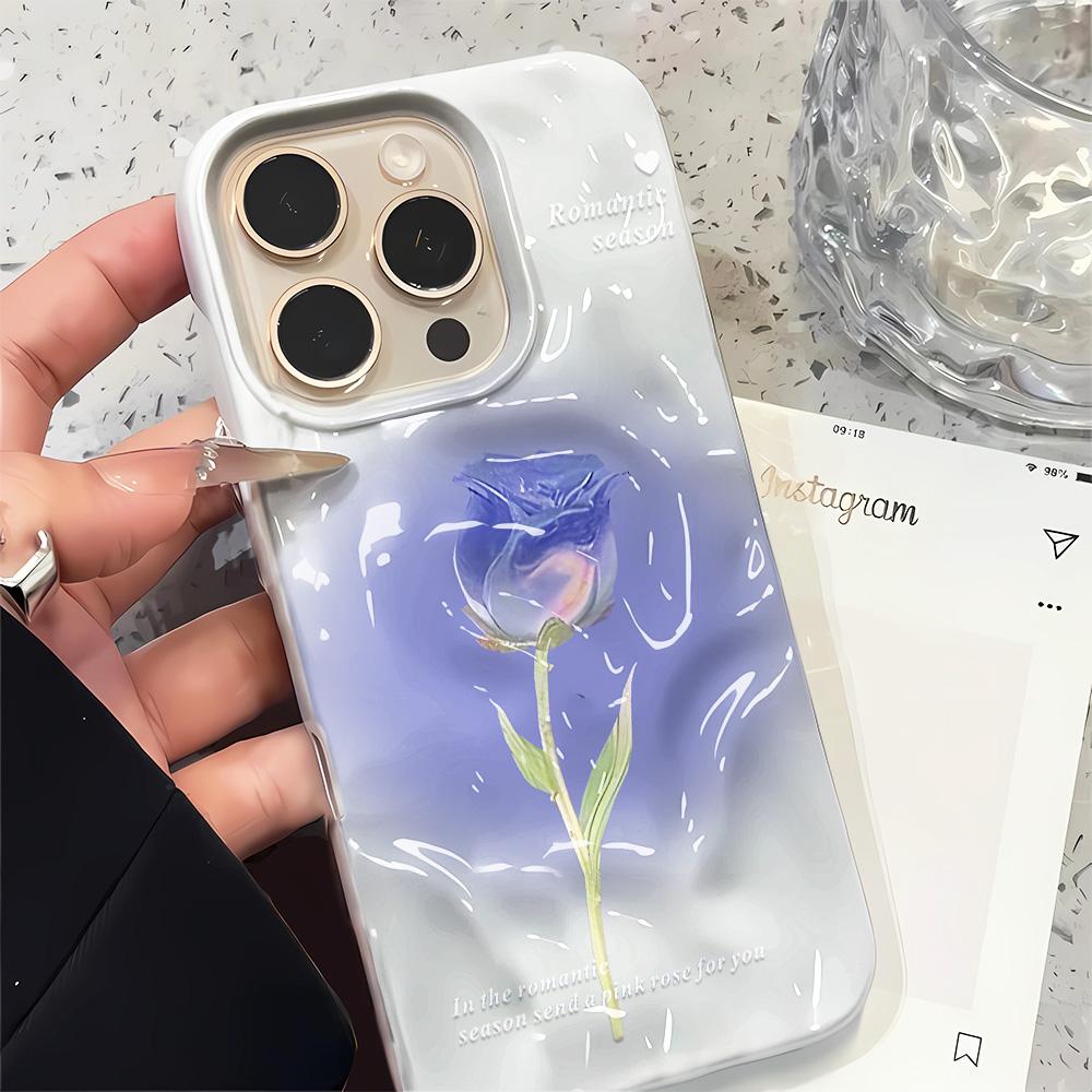 3D текстура Бледно-синяя Роза Чехол для телефона для IPhone 17 16 15 14 13 12 11 ProMax 17Air Элегантный Мятый Силиконовый Мягкий Чехол Funda