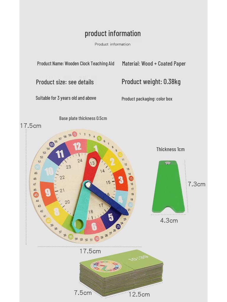 Interactive Children's Wooden Clock Teaching Aid - Time Concept & Digital Clock Cards Educational Toy