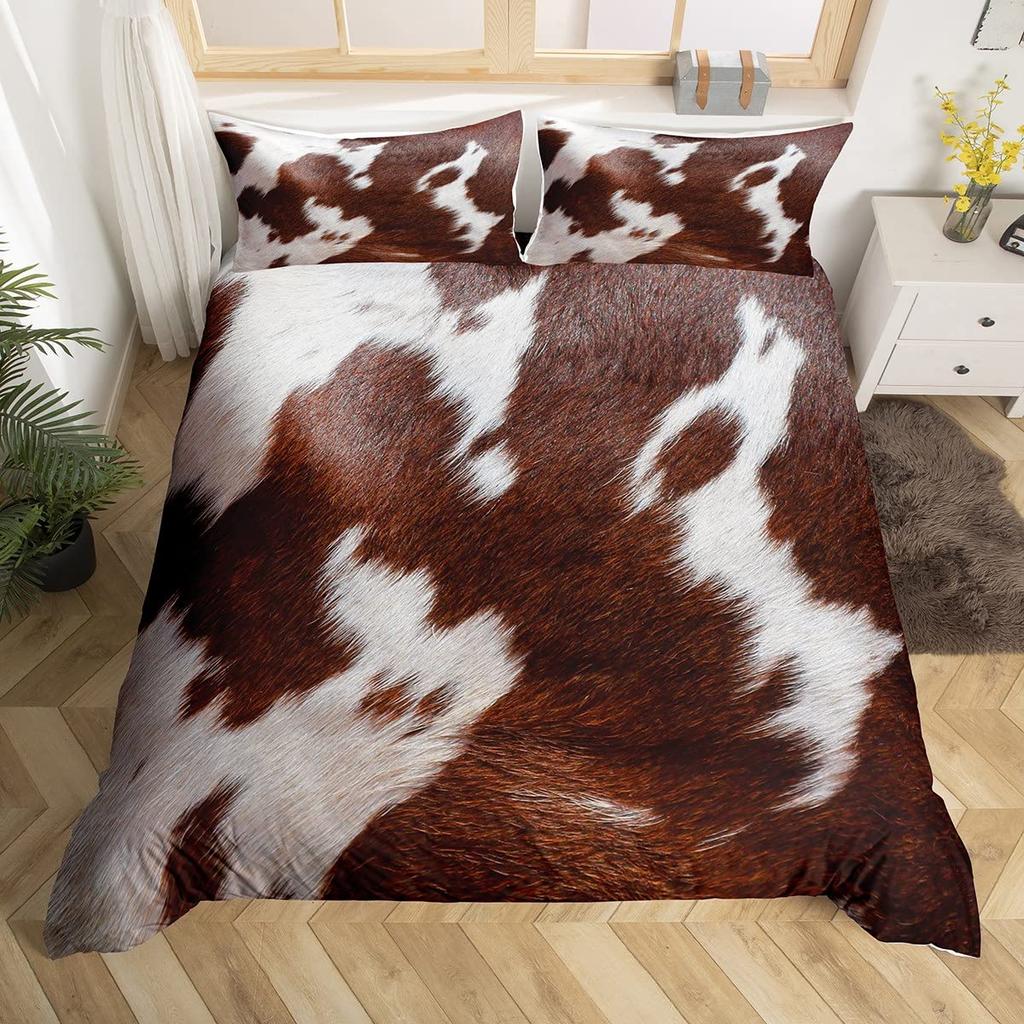 Коричневый пододеяльник с рисунком из коровьей кожи, комплект постельного белья с принтом коровы, фермерский мех животных, полиэстер, одеяло, чехол с наволочкой