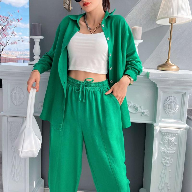 Кардиган, брючные костюмы, одежда для дома, женская одежда из 2 предметов, одежда для сна, зима-осень, ночная рубашка, однотонная винтажная элегантная базовая свободная повседневная домашняя одежда