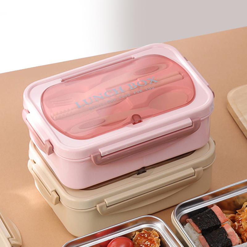 Double Layer Portable Lunch Box For Kids With Fork and Spoon Microwave Bento Boxes Dinnerware Set Food Storage Box Container