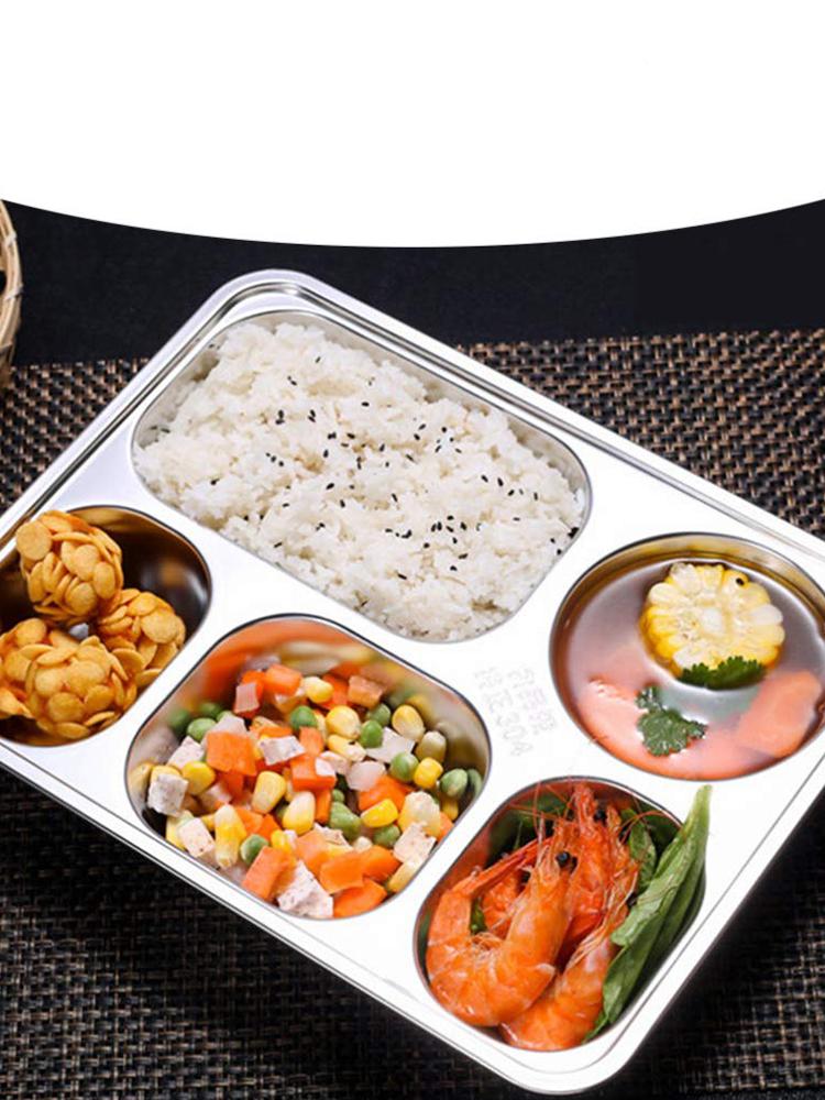 Разделенная тарелка из нержавеющей стали, поднос для обеда и ужина с 5 отделениями, детский школьный ланч-бокс, разделенный обед