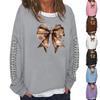 Women's Fashion Casual Long Sleeve Solid Color Printed Round Neck Top Sweatshirt