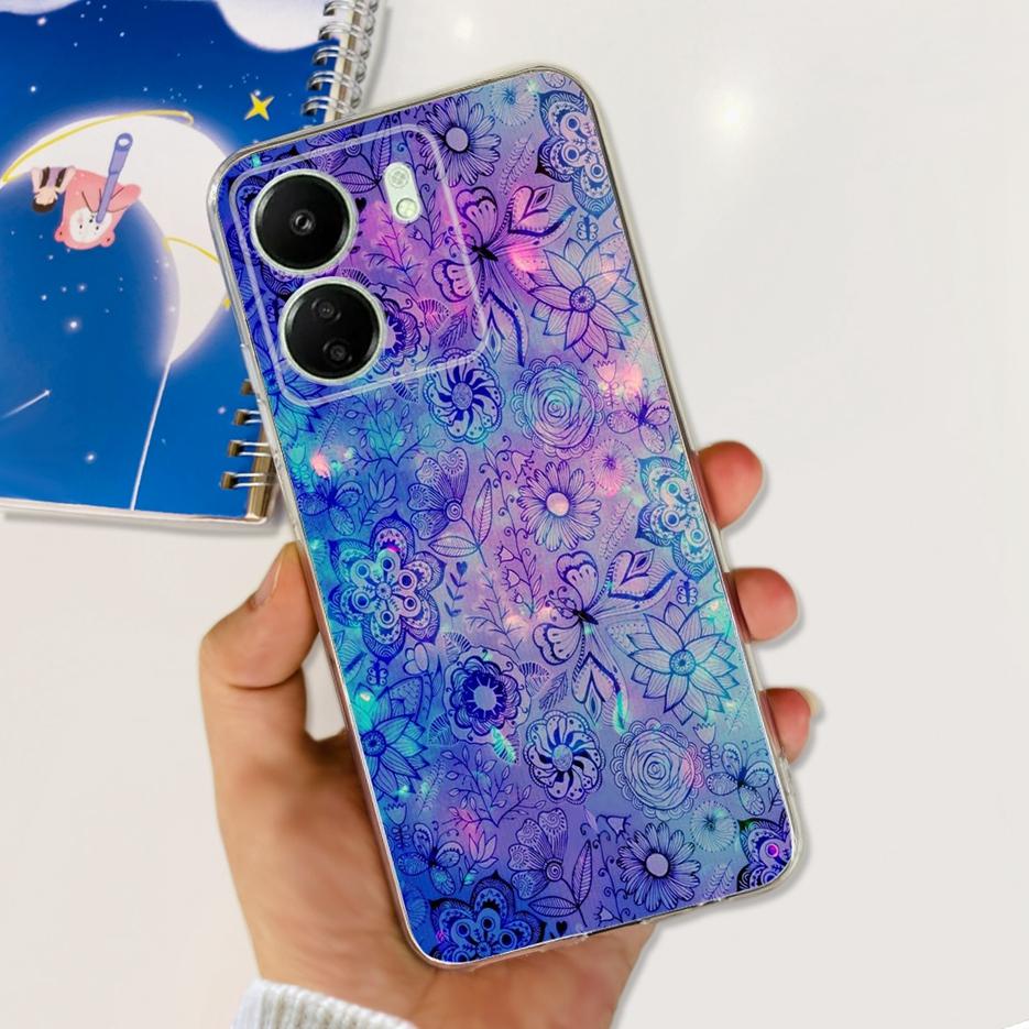 Чехол для Xiaomi Poco C65 Милый Кот Бабочка Мягкий ТПУ Чехол для Телефона Для Xiaomi Redmi 13C Redmi13C PocoC65 Fundas 6.74'' Бампер
