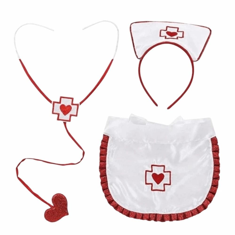 Ruffle Fringe Edge Nurse Costume Accessories Red Cross with Heart Nurse Headband Halloween Party
