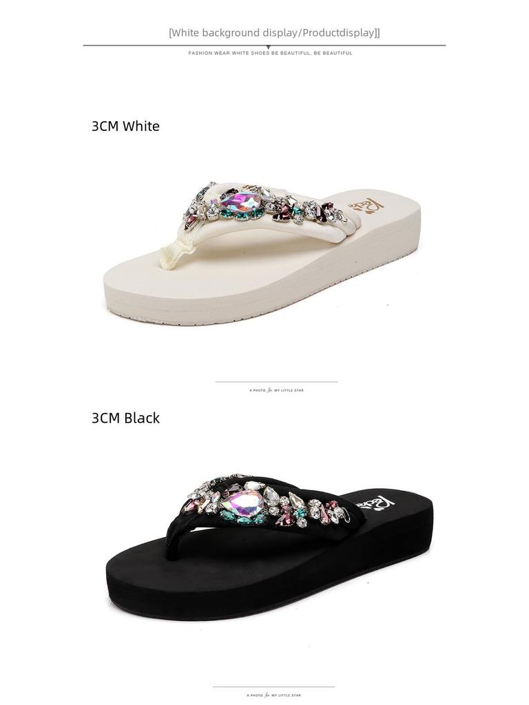 Women's Summer Platform Rhinestone Beach Slippers: Stylish, Soft-Soled High-Heeled Flip-Flops for a Fashionable Holiday.