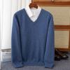 Men Merino Wool Sweater V-Neck Pullover Autumn Winter Cashmere Warm Solid Knitwear Clothes Business Bottoming Soft Tops