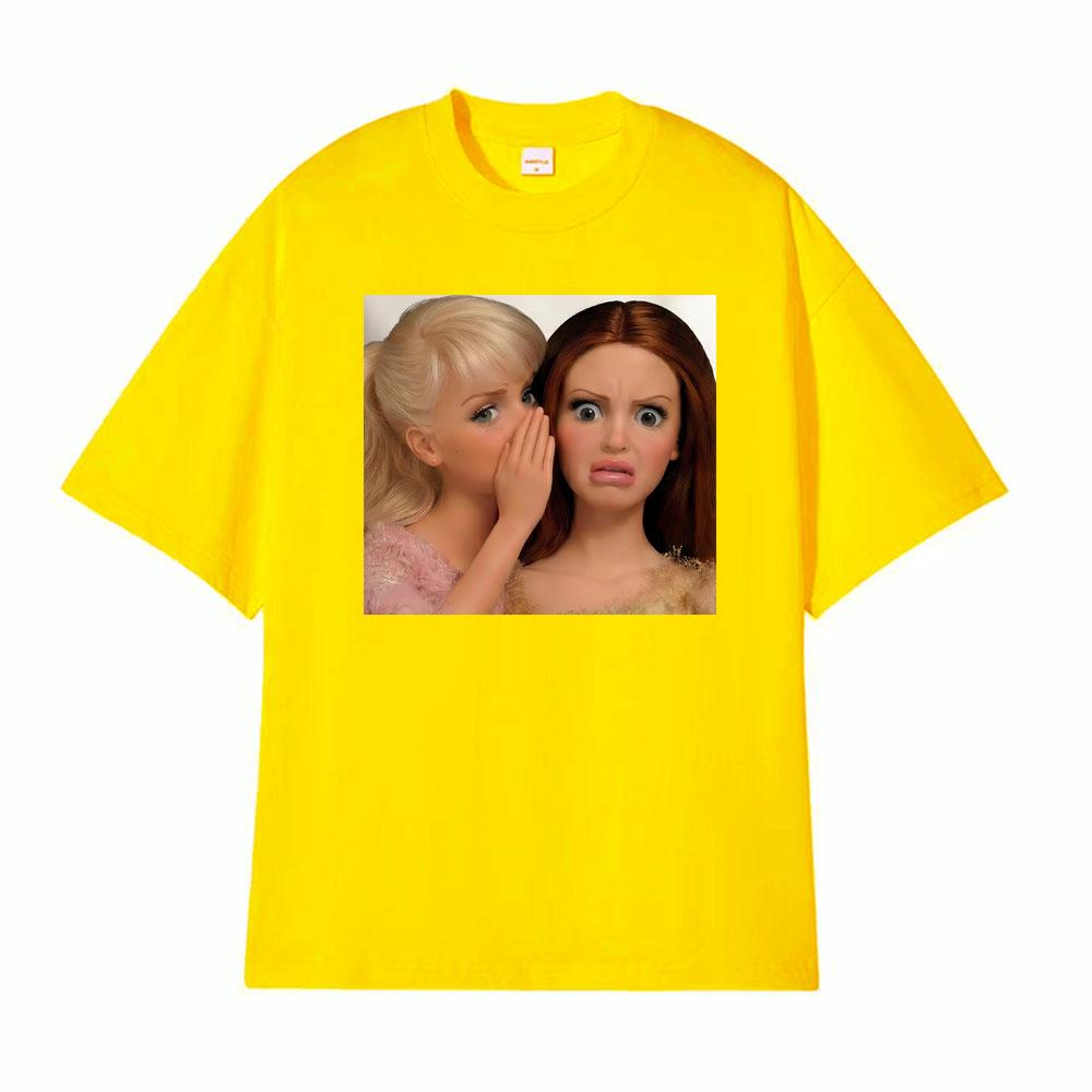 Comfort Funny Gossip Doll Spilling The Tea Whispering Meme T Shirts Unisex Women Fashion Oversized Tshirts Summer Cotton Tee Shirt