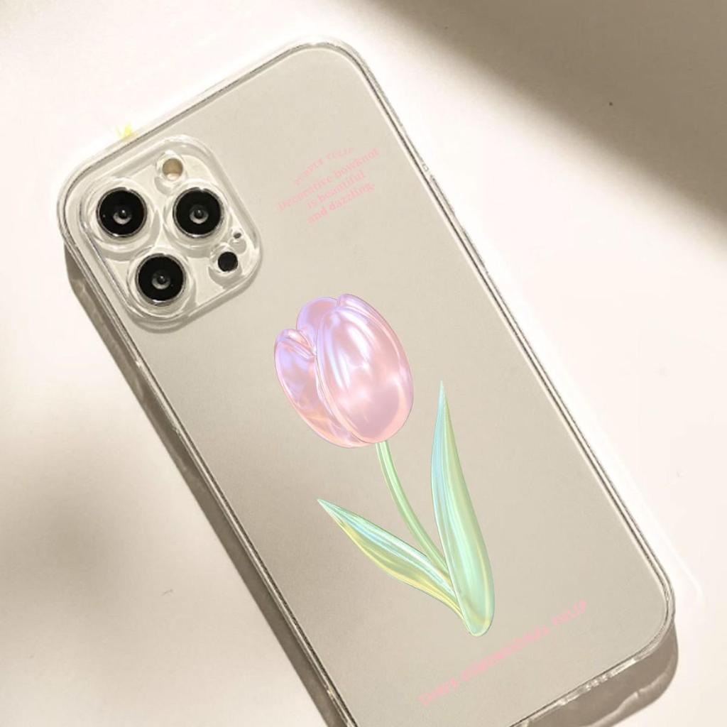Красочный прозрачный противоударный чехол с тюльпанами для iPhone 14/15/16/17 Pro Max