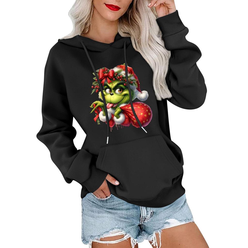 Women's Casual Comfortable Neck Hooded Long Sleeve Christmas Print Warm Sweatshirt