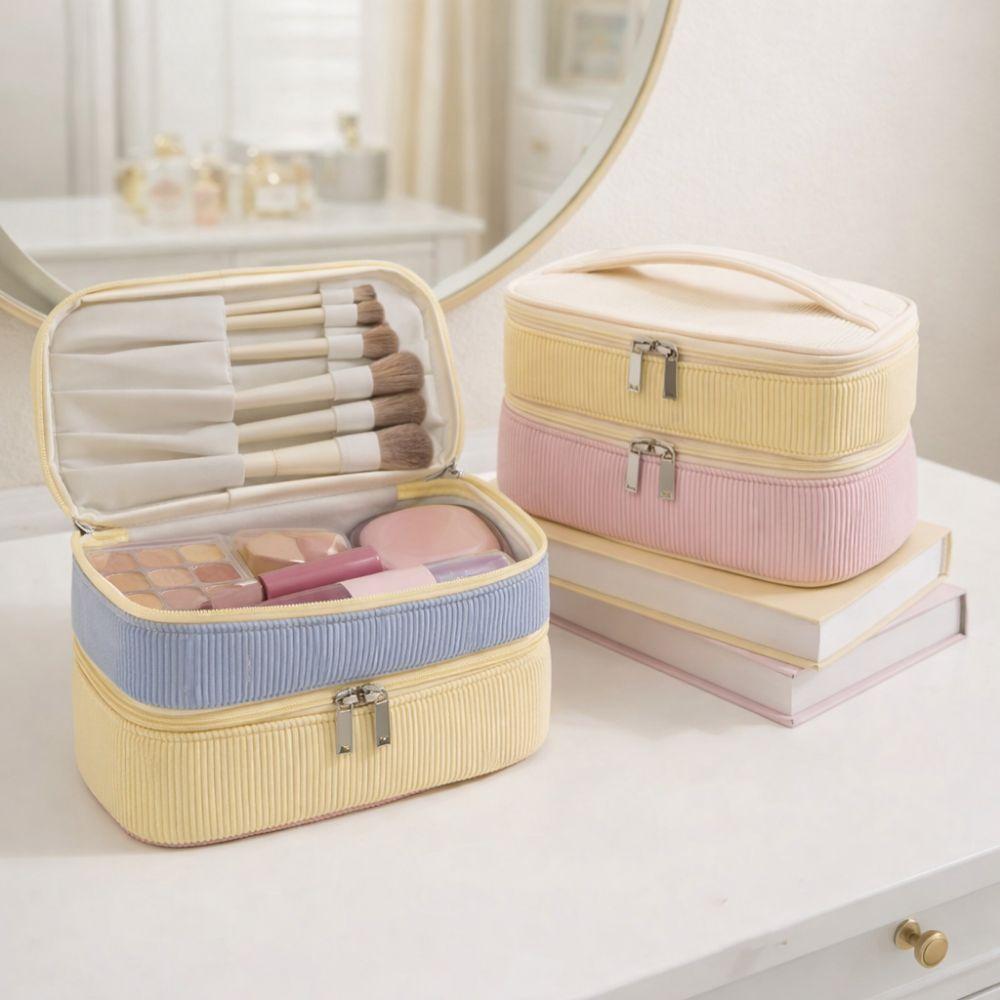 Zipper Closure Double-layer Storage Bag Large Capacity Handheld Toilet Bag Daily Use