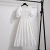 "French Retro Floral Square Neck Puff Sleeve Dress for Petite Women - High Waist, Sweet, Short Spring Style"