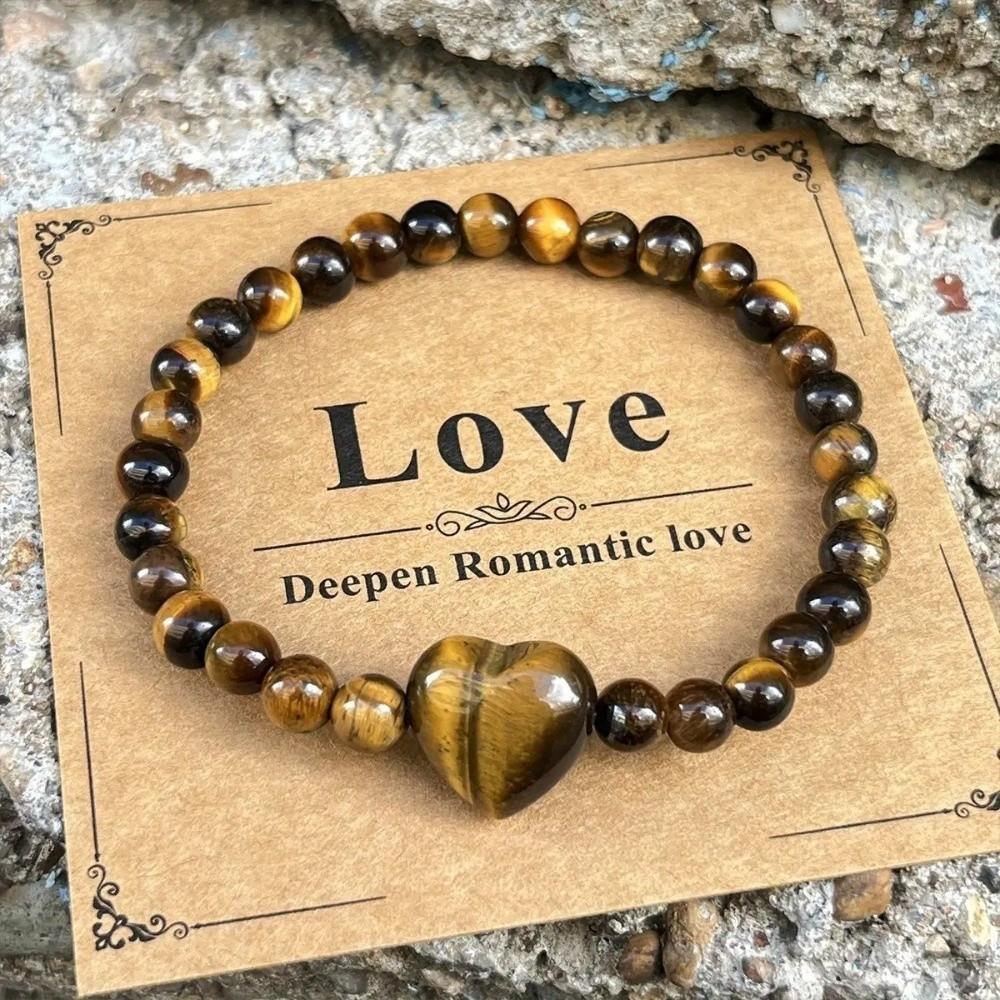 Natural Stone Beaded Bracelet Heart Couple Bracelet Elegant Strand Bracelets Women Lovers