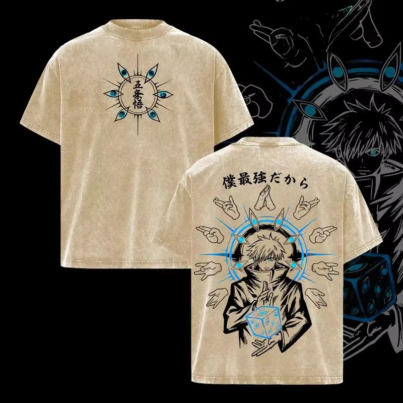 Unisex Jujutsu Kaisen T Shirt Men Women Tshirt Gojo Satoru Washed Cotton T-shirt Clothing Summer Short Sleeve Oversized Tees Streetwear