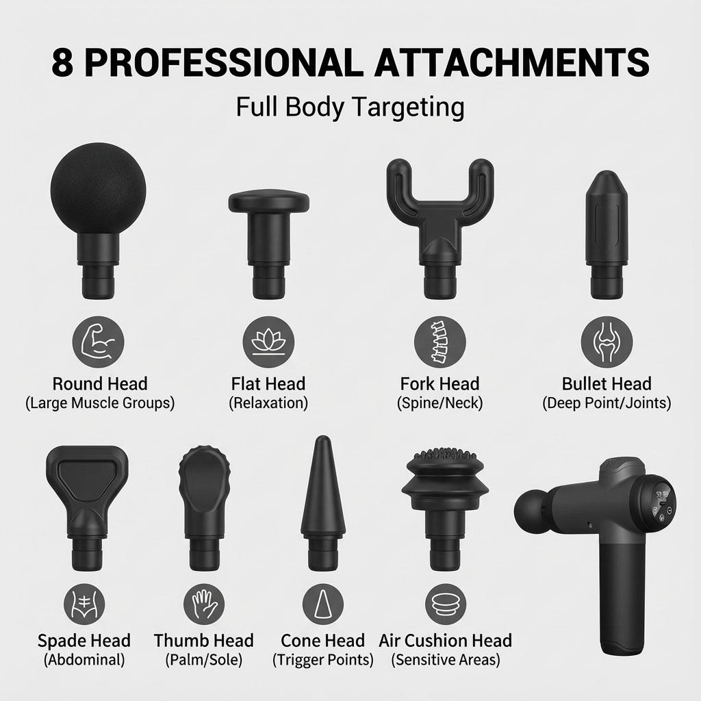 Перкуссионный массажный пистолет для глубоких тканей для спортсменов. 99 скоростей ЖК-дисплей. Массажер для тела с 8 насадками, для облегчения боли во всем теле, тихий.