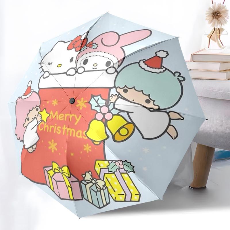 1pc Hello Kitty Christmas Stocking with Presents - Automatic Opening Umbrella, Portable Folding Design, 8-Rib Iron Frame Outdoor Umbrella, Festive Gif