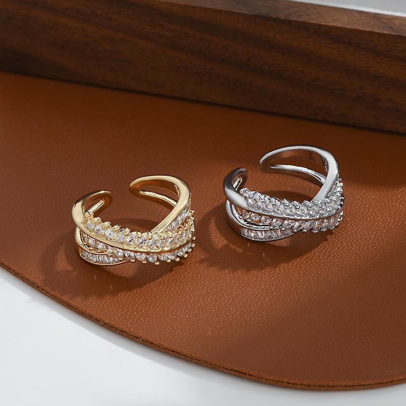 Adjustable Women's Ring Leaf Cross Fashion Personality Simple Clean Ins Style Girl Summer Beach Vacation Jewelry Finger Ring Wedding Party Jewelry