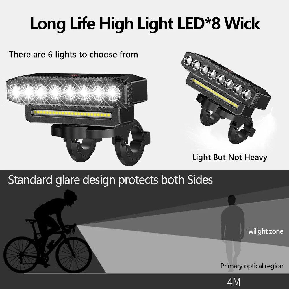 5/8 LED Bicycle Front Light USB Rechargeable 130dB Cycling Bike Horn Easy to Install 6 Modes Bicycle Bell Light2
