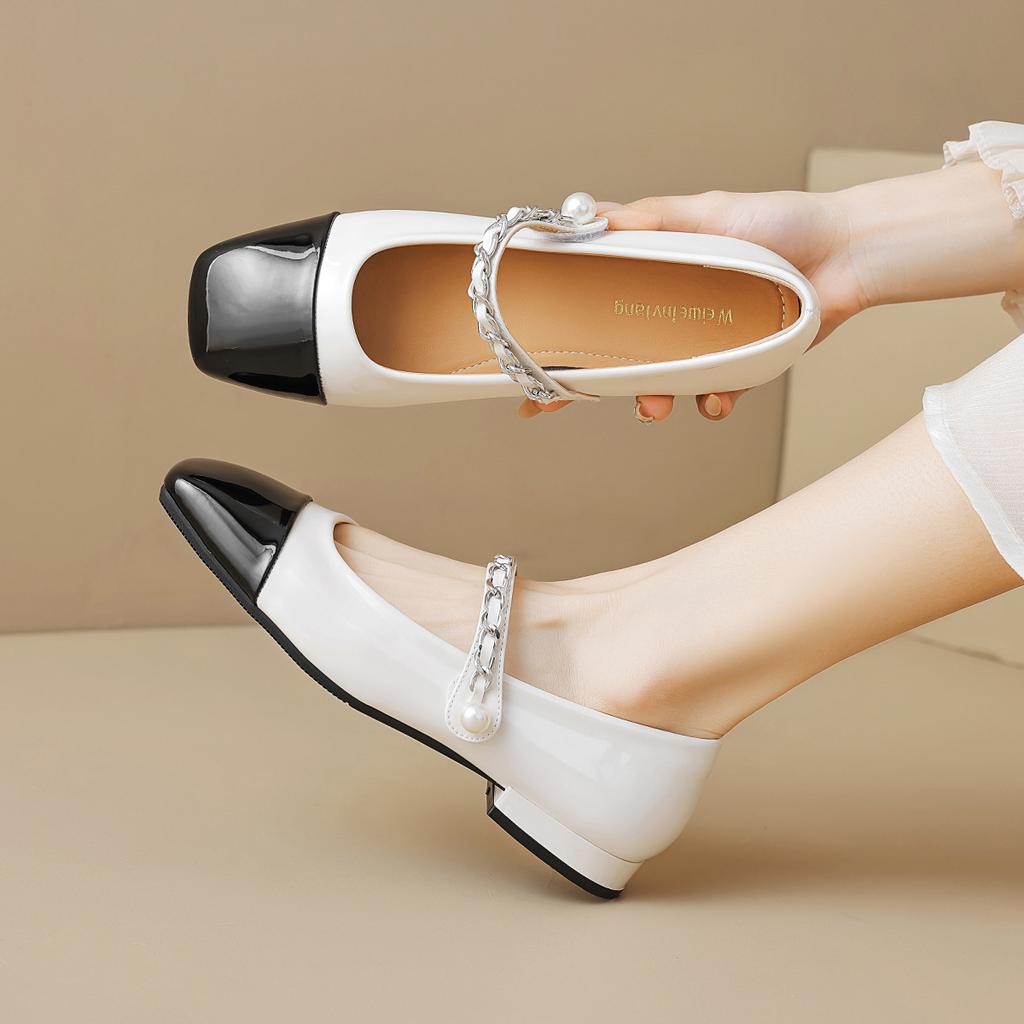 Weiwei Girl 220-1 Square Head Flat Bottom Mary Jane Shoes Girl Word with Light Mouth Color Matching Fairy Style Low Heel Single Shoes