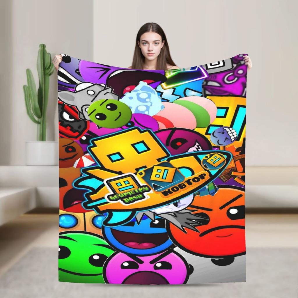 Geometry Dash Games Blankets Flannel Relax Soft Throw Blanket for Bedding Plush Thin Quilt