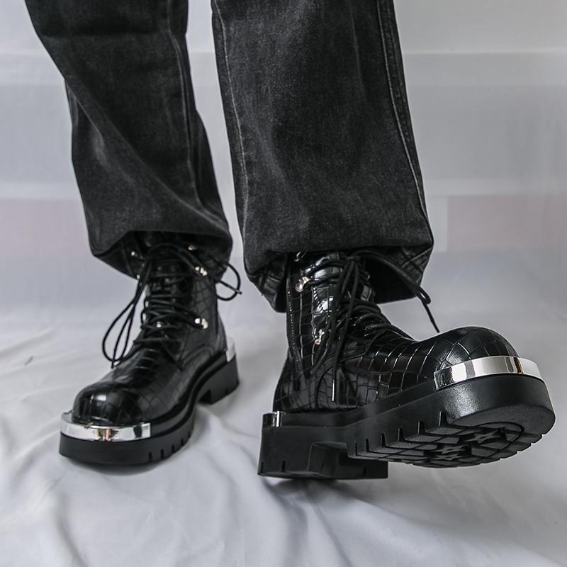 Мужские ретро ботинки на платформе с толстой подошвой в панк-стиле, ботинки-лифты в уличном стиле, мотоботы с большой головой, высокие ботинки, большой размер