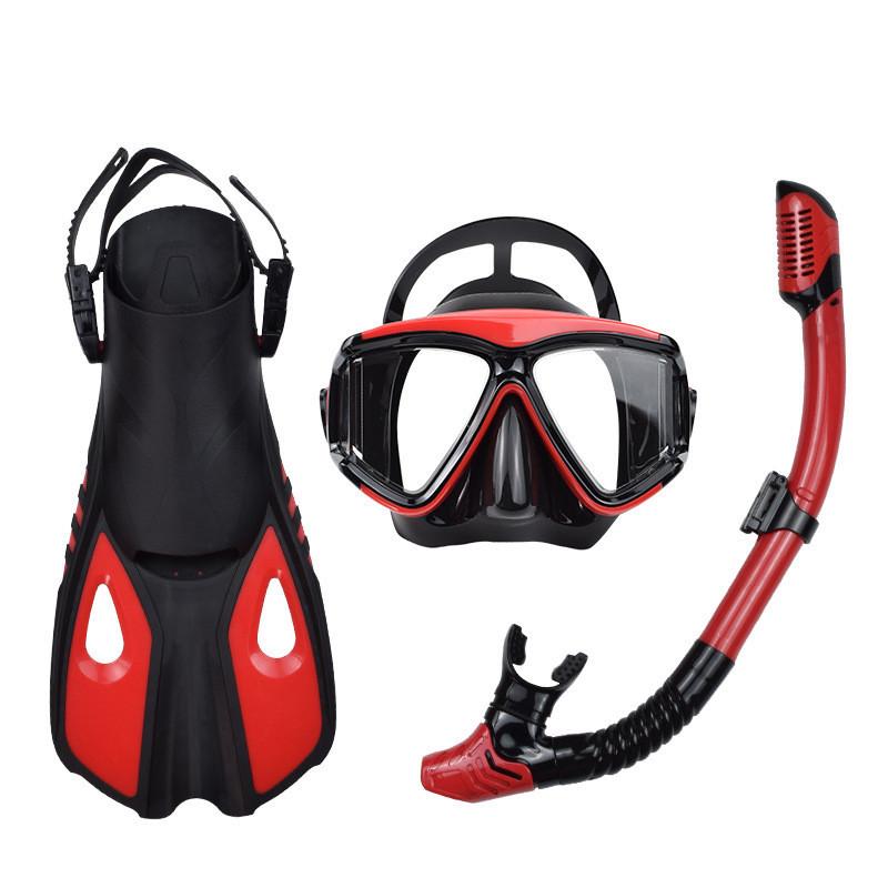 Adult Diving Goggles Snorkeling Set Anti Choking Dry Diving Face Mask Breathing Tube Fins Snorkeling Three Piece Set Outdoor Diving Sports Equipment