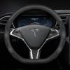 Чехол на руль из углеродного волокна, замши, микрофибры для Tesla Model 3 Model Y Model S Model X, противоскользящий автомобильный аксессуар