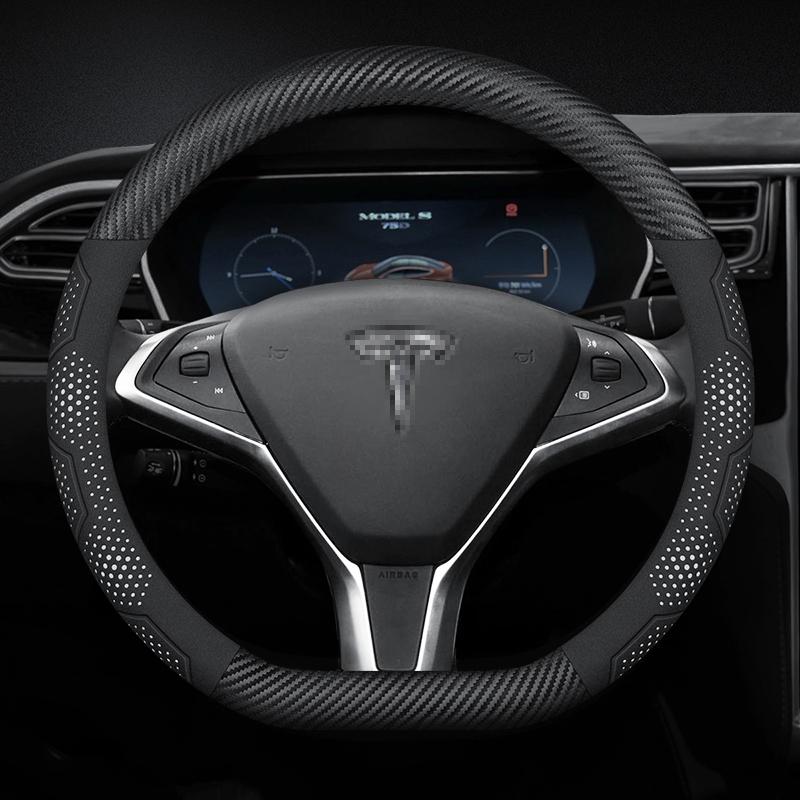 Чехол на руль из углеродного волокна, замши, микрофибры для Tesla Model 3 Model Y Model S Model X, противоскользящий автомобильный аксессуар