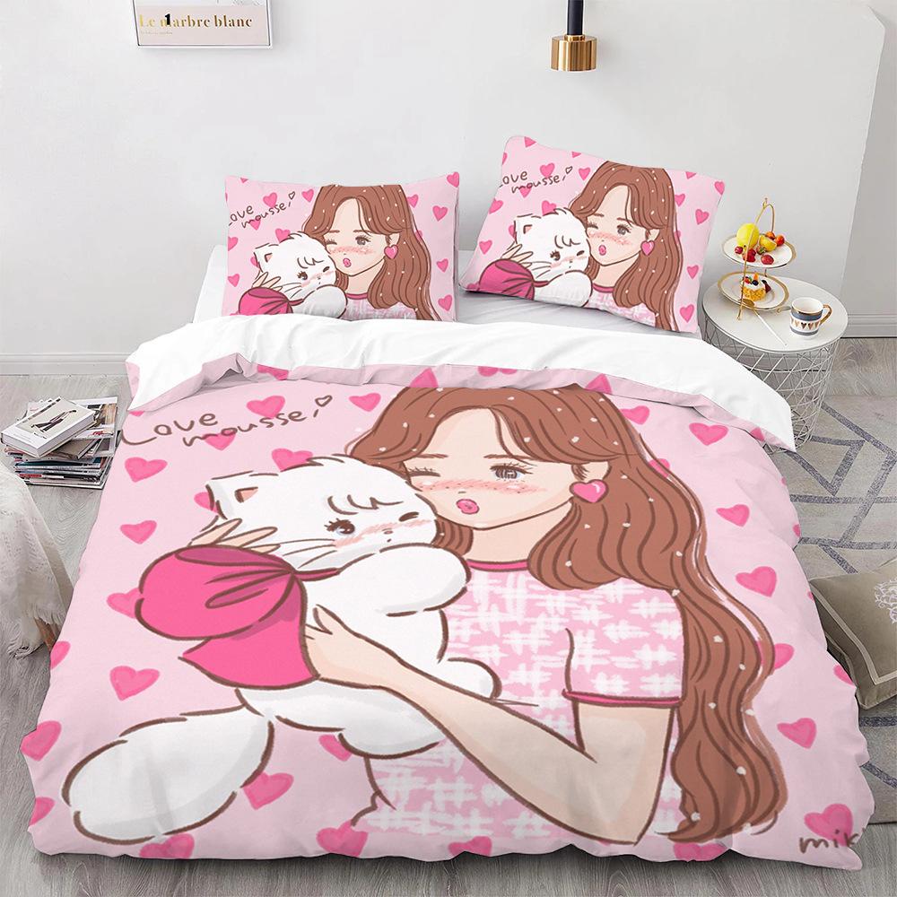 Pretty Girl Duvet Cover Print Bedding Comforter Cover for Kid And Girls, Microfiber Quilt Cover 2 Piece with Pillowcase 75*50cm