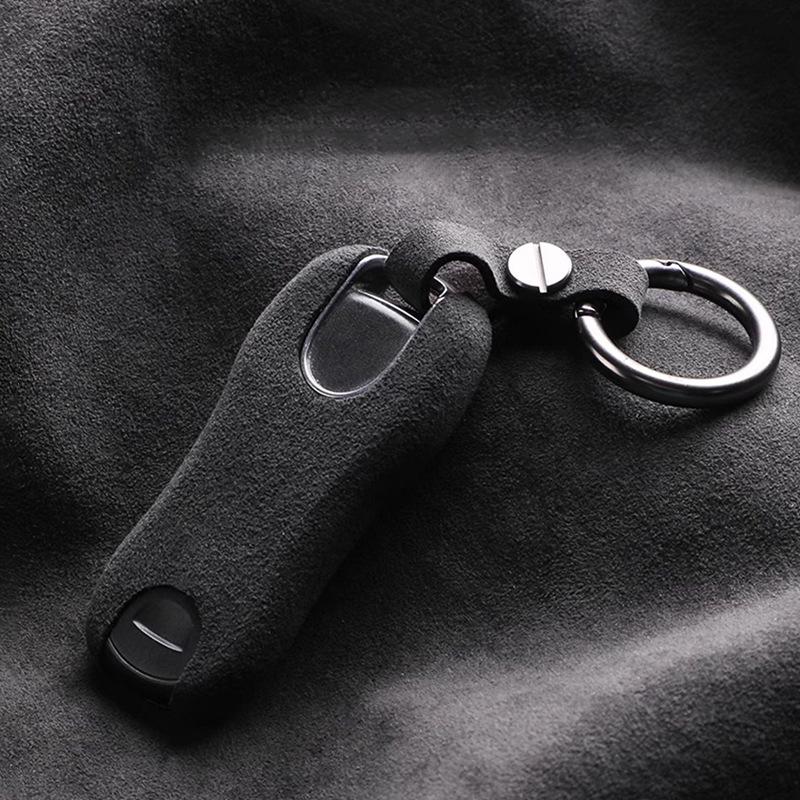 AION7 For Porsche Cayenne 92A 9YA 2018-2024 Panamera 971 2017-2025 911 992 Alcantara Suede Key Cover Keychain Key Case