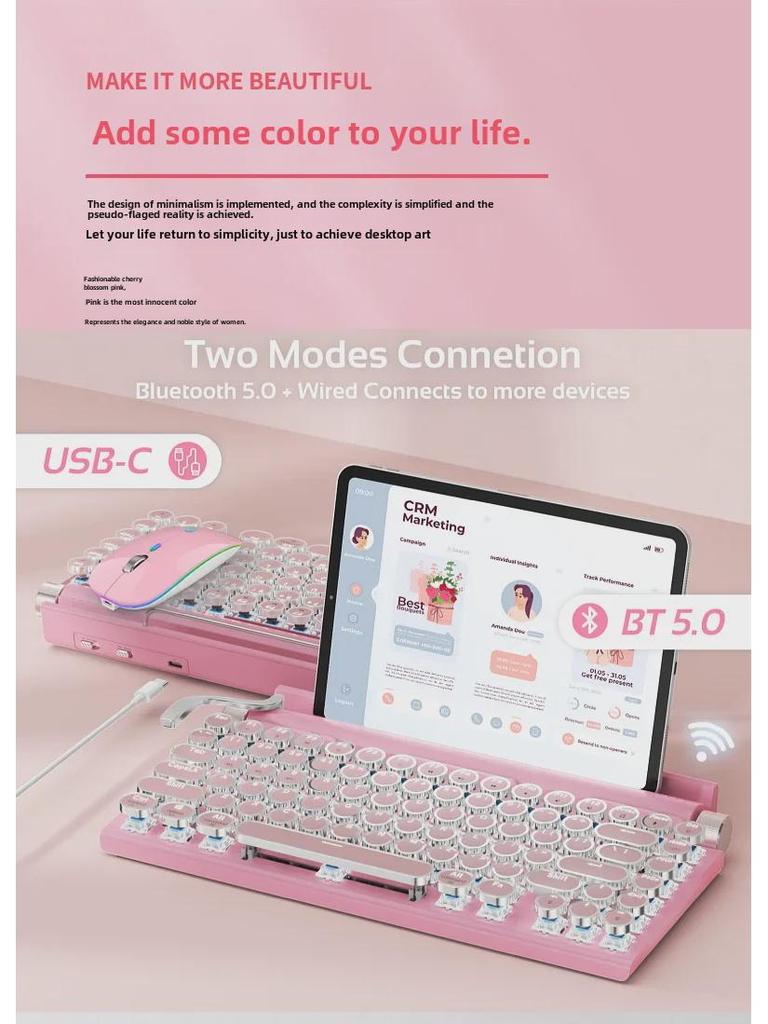 Wireless Retro Steampunk Mechanical Typewriter Keyboard for Mobile Phones & Tablets