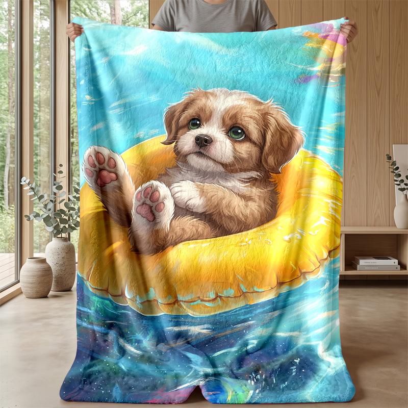 Puppy in Pool Float Theme blanket Lightweight Warm Flannel Blanket Decorative Throw Blanket for Home Decoration