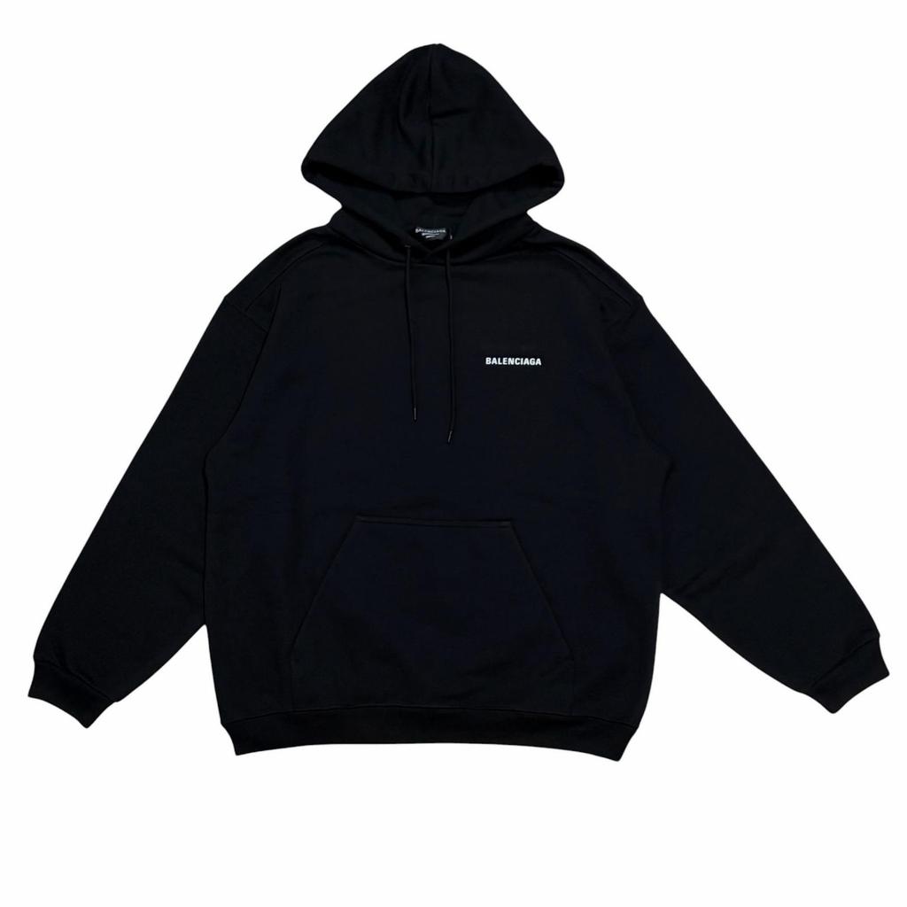 BALENCIAGA Back Logo Hoodie Black Men's Size S Model 600583
