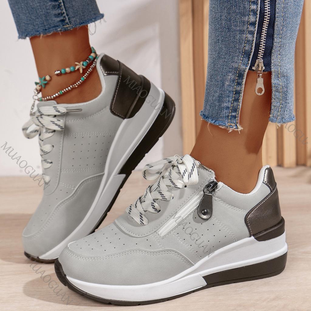Fashion Fashion Wedges Sneakers for Women Spring Autumn Lace Up Platform Sports Shoes Woman Lightweight Side Zip Casual Vulcanize Shoes