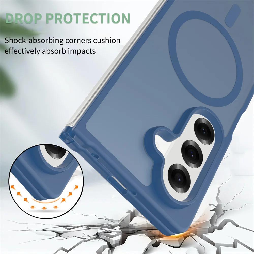 Luxury Frosted Clear Magnetic Case For Samsung Galaxy Z Fold 7 6 Matte Skin Feel For Magsafe Wireless Charging Protective Cover
