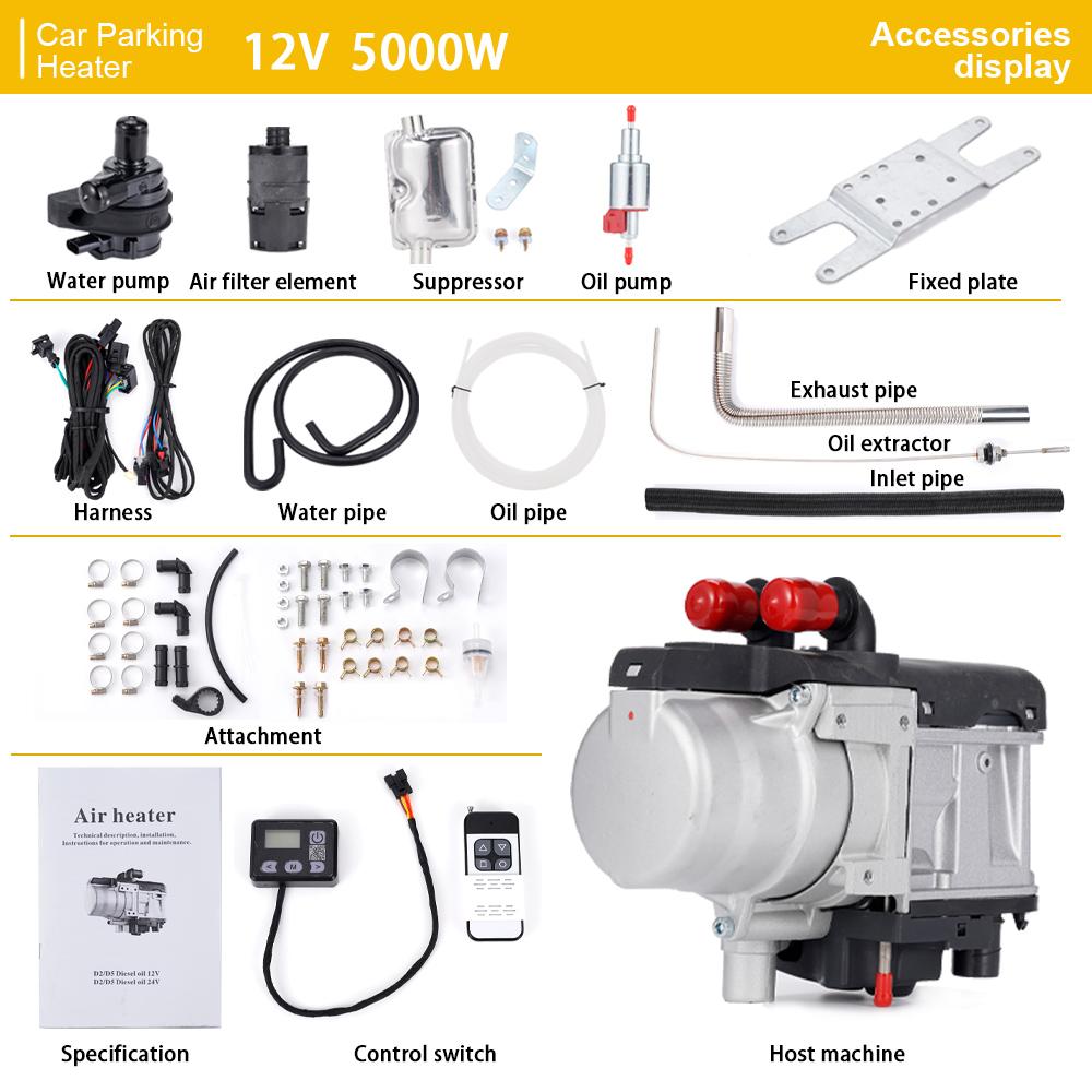 Автомобильный парковочный обогреватель 12 В 5 кВт, подогреватель антифриза, жидкий подогреватель для двигателя автомобиля, малошумный водонагреватель, топливный автомобильный обогреватель, аксессуары