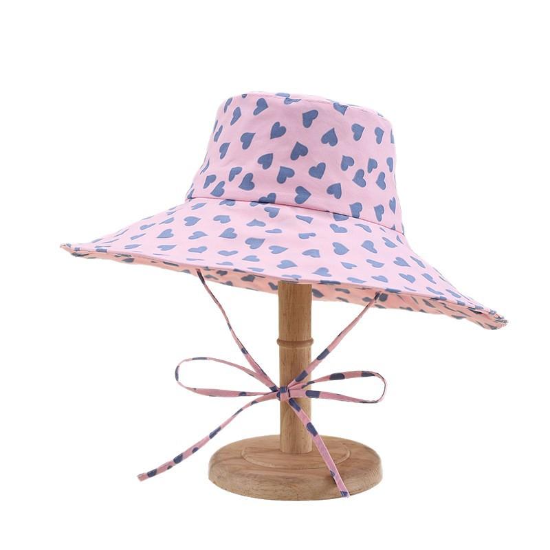 New big-eave bucket hat women's printed small love foldable Peng outdoor windproof sun hat spot