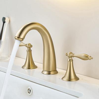 Смеситель для раковины Brush Gold, латунный смеситель для ванной комнаты, черный, широко расставленный, смесители для раковины с 3 отверстиями, водопадный кран, водопроводный кран