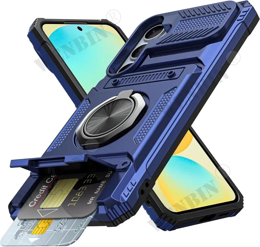 Чехол для Samsung S26 Ultra S2 S24 S23 Ultra A7 A37 A17 с магнитным поворотным кольцом-подставкой, усиленный, защита от падений, кошелек