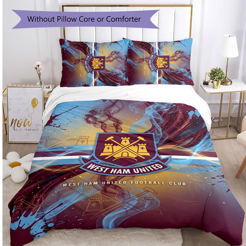 West Ham United Football Printed 3 Pieces Bedding Set, Comfortable Skin Friendly Bedroom Duvet Cover Set