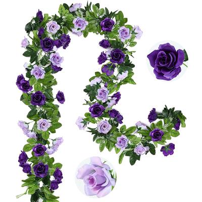 2/3 шт. Искусственная гирлянда из роз Поддельные фиолетовые цветы Подвесные лозы Шелковая цветочная плющевая гирлянда Домашняя настенная уличная Свадебная арка Украшение для вечеринки