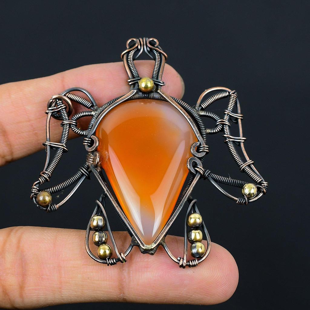 Сердолик в форме черепахи, медная проволока, кулон ручной работы, ювелирный подарок для нее