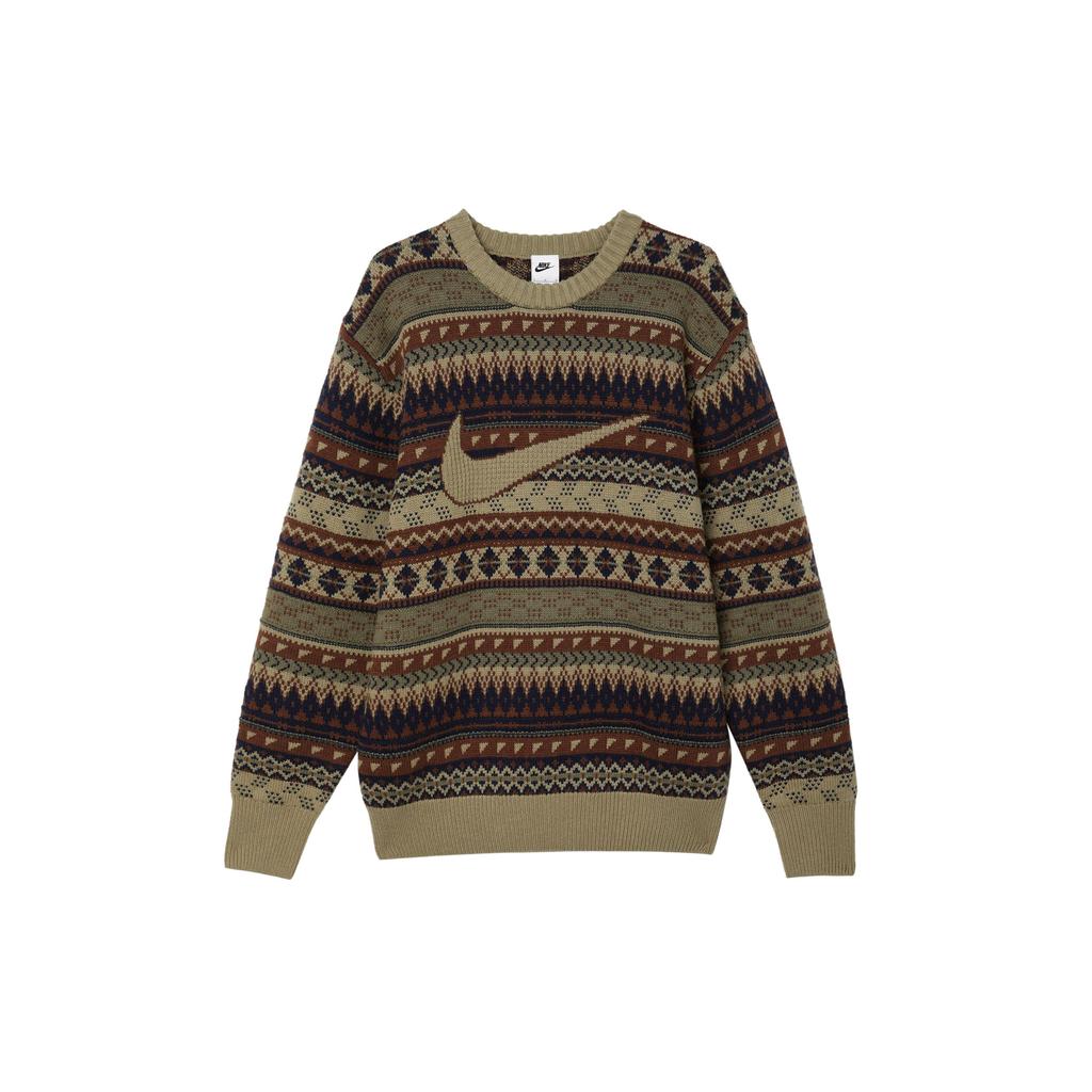 Nike Свитшот Swoosh Fair Isle Life Свободный крой Круглый вырез Повседневный свитер Мужской свитер Оливковый FZ0126-276