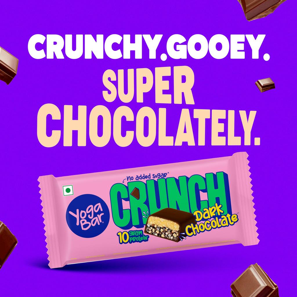 Yogabar Crunch Bar Темный Шоколад | Протеиновый Батончик 10 г | Без Добавленного Сахара | Хрустящий Батончик с Миндалем и Арахисом | Сывороточный Протеиновый Батончик для Зала, Тренировки и H