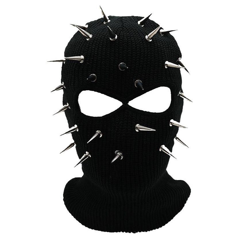 European and American Unique Street Punk pullover hat, knitted studded hood, hip-hop knit hat, quirky creative mask